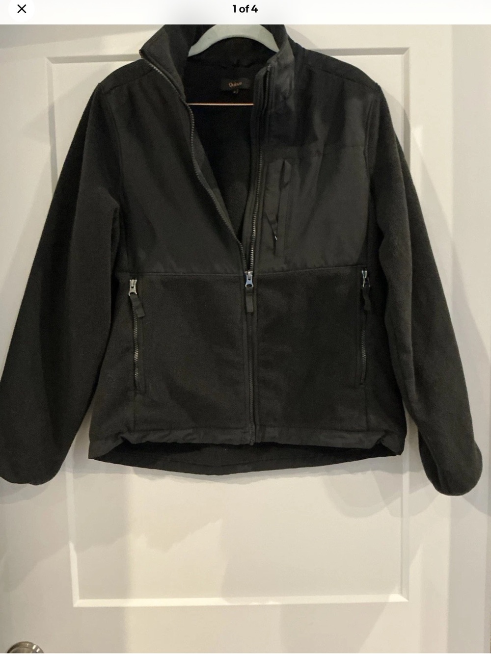 Quince Polar Fleece Full Zip Jacket, Black Size Medium funnel neck